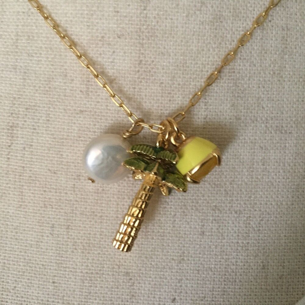 New J Crew Pearl Palm Tree charm chain necklace